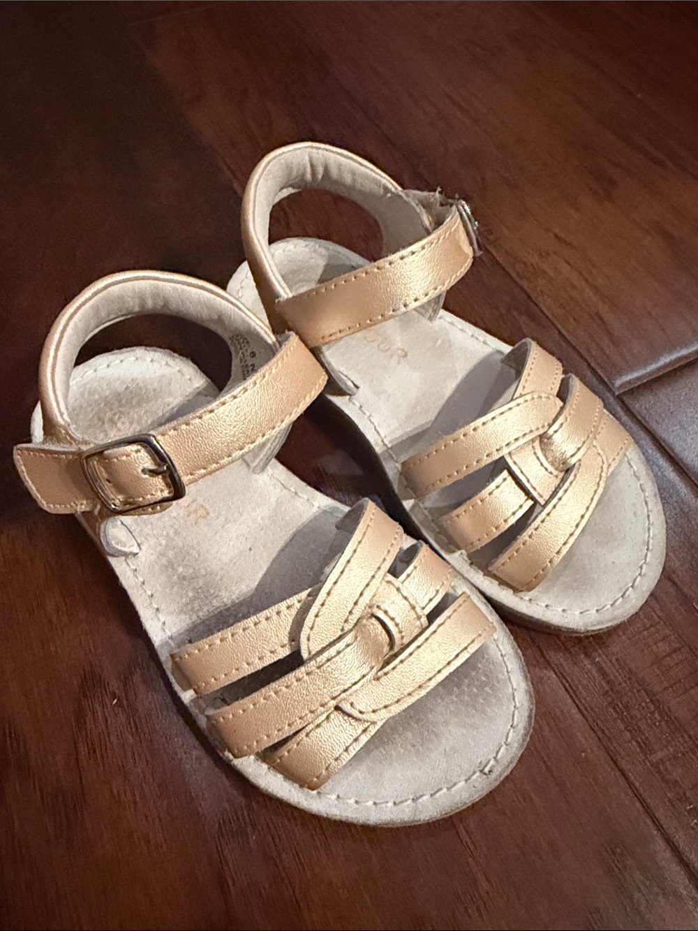 L'Amour Girls Metallic Gold Strappy Ankle-Buckle Sandals